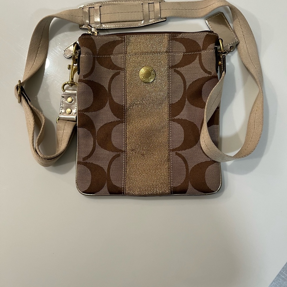 Coach Brown and Gold Patterned Crossbody Bag